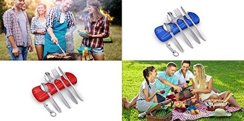 5 Premium Acero Inoxidable Set de Cubiertos Portátiles para Llevar, Viajes, Trabajo, Acampada/Camping, Picnic - Cuchara Tenedor Cucharita Cuchillo Abridor de Botellas| Estuche de Neopreno