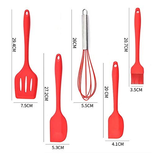 5 utensilios de cocina de silicona de alta calidad, resistentes al calor, juego de utensilios de cocina de alta calidad, utensilios de cocina, fácil y limpio de usar, color rojo.