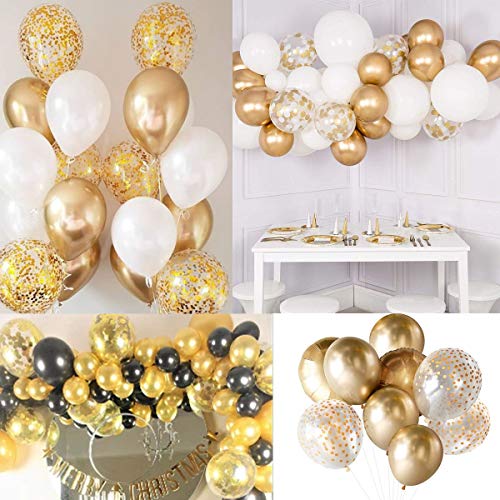 50 Globos Oro Brilante de Látex de 36 cm. Globo por Helio de 3g. Decoraciones y Accesorios para Fiesta de Cumpleaños, Graduacion y Año Nuevo