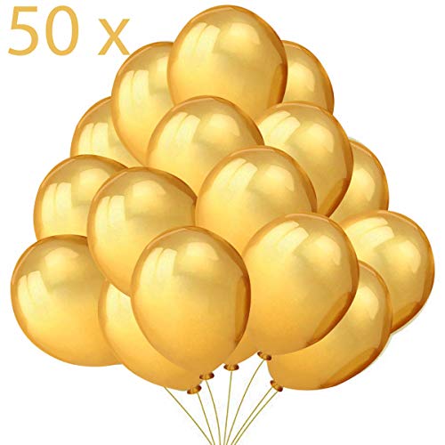 50 Globos Oro Brilante de Látex de 36 cm. Globo por Helio de 3g. Decoraciones y Accesorios para Fiesta de Cumpleaños, Graduacion y Año Nuevo