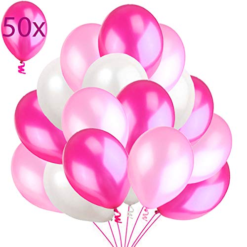 50 Globos Rosa Blanco y Fucsia Brillante de Látex de 36 cm. Globos de Helio de 3,2g. Decoraciones y Accesorios para Fiesta de Cumpleaño, Bautizo y Boda