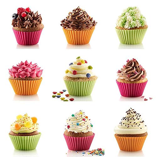 50 pcs Moldes de Horneado Reutilizables de Silicona Muffins Moldes Redondos Revestimientos de Magdalena para Magdalenas, Tartas, Helado y Pudín 5 Colores