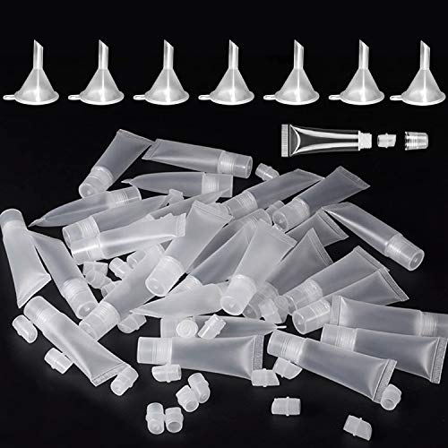 50 PCS Tubos de brillo labial de plástico de 10 ml, tubos cosméticos vacíos transparentes para envases cosméticos de bricolaje