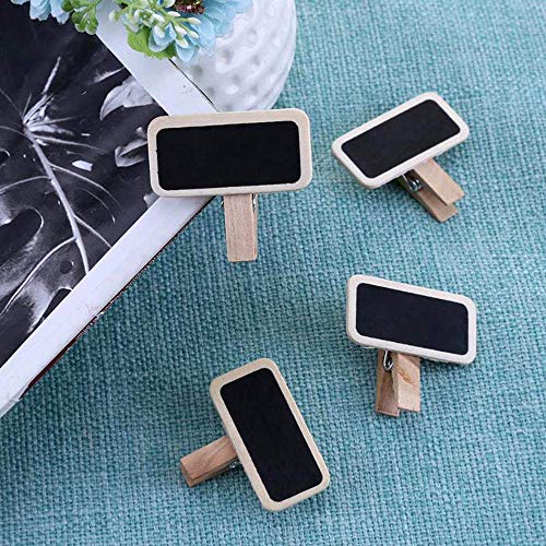 50 piezas Mini clips de pizarra, Etiqueta de Pizarra de Madera Rectangular, pizarra de madera con clip de nota de foto, para Decoración Boda Nombre Mensajes Pinza Clip de Pizarra Negra