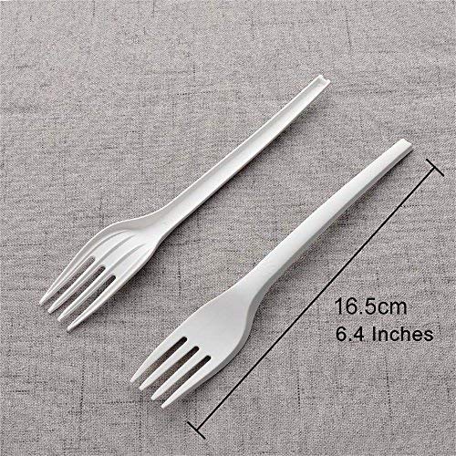 50 tenedores biodegradables y compostables – Tenedor desechable robusto y resistente – Cubertería desechable de bioplástico para picnics, fiestas, catering, barcos, camping – altura 16,5 cm