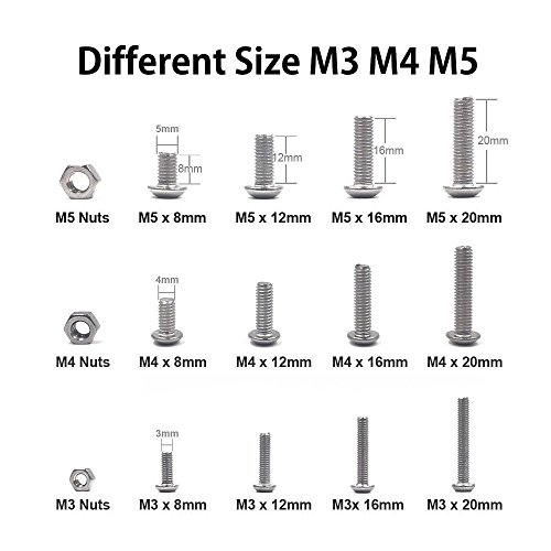 500 piezas M3 M4 M5 cabeza de botón de acero inoxidable Head Hex cabeza de casquillo Tornillos Tornillos con tuercas Kit de surtido tornillos rosca metrica