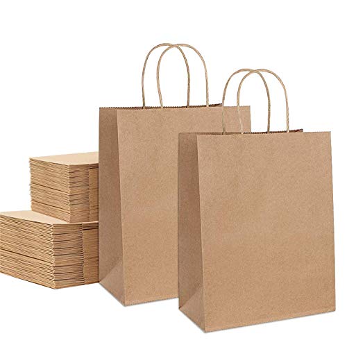 50pz Bolsas Papel con Asas Bolsas Papel Kraft Rectangular Bolsa de Papel de Alimentos para Hornear Compras Minoristas Boutique