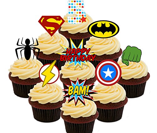 5th cumpleaños superhéroe comestible cupcake toppers – Pie oblea decoraciones para tartas, Pack of 72