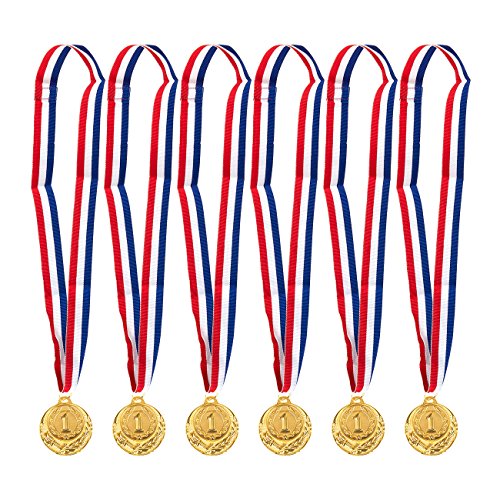 6-Pack ganador de la medalla de oro Set – estilo olímpico medallas de premio para deportes, concursos, las abejas, recuerdo de la fiesta de ortografía, 2 cm de diámetro con muñeco cinta