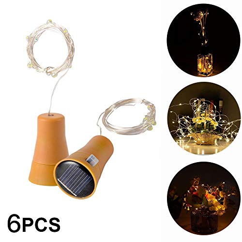 6 Pack Solar LED Luces de Botella de Vino, ALED LIGHT Solar Light 1 Metro 10 Luces de Corcho en Forma de Luz de Alambre de Cobre Luces Jardin Exterior Decorativas Luces para Botellas DIY/Boda/Navidad