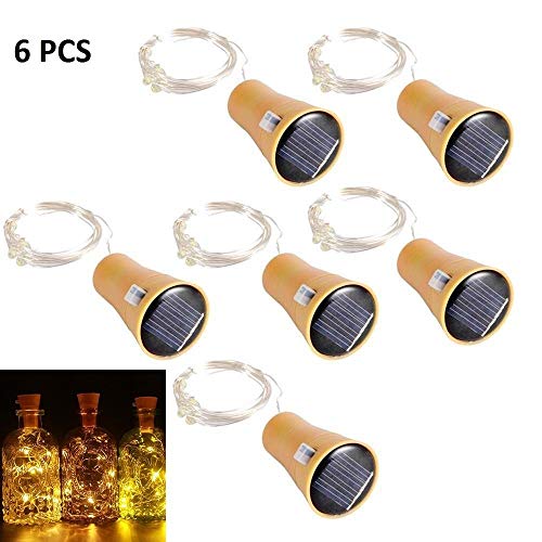 6 Pack Solar LED Luces de Botella de Vino, ALED LIGHT Solar Light 1 Metro 10 Luces de Corcho en Forma de Luz de Alambre de Cobre Luces Jardin Exterior Decorativas Luces para Botellas DIY/Boda/Navidad