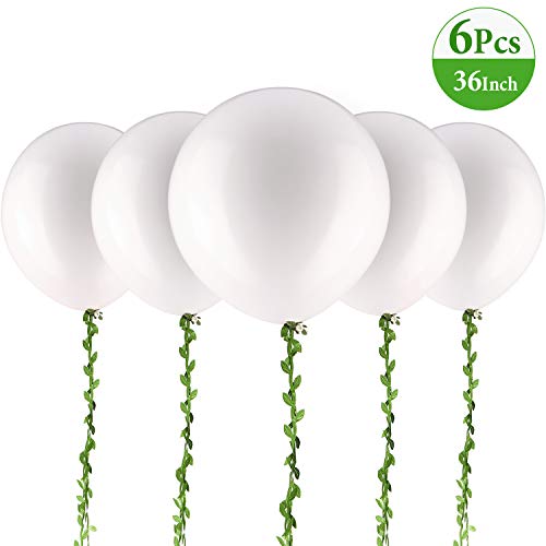 6 Piezas Globos Blancos Grandes de 36 Pulgadas Globos Gigantes Blancos Globos Blancos Grandes con Vid Artificial Larga de 65 Pies para Decoraciones de Boda Cumpleaños Fiesta de San Valentin