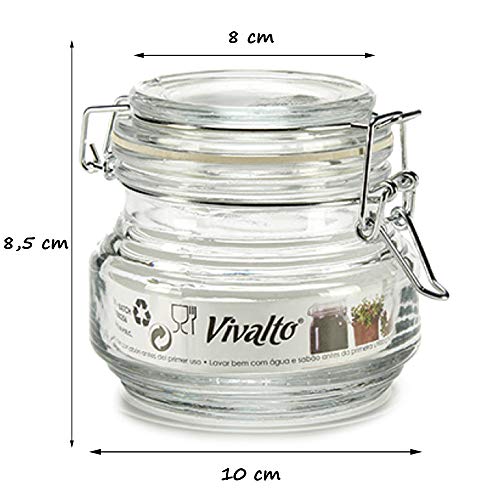 6 x Botes de Cristal para Cocina de 25cl con Cierre Hermético de Clip con Junta de Silicona. Tarros de Vidrio con Tapa. Pack 6 Unidades. Conserva y Preserva (6)