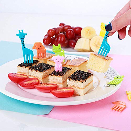 60 Pc Tenedor de Fruta de los Niños de Historieta Linda, Jirafa y Elefante de Historieta Linda; Utilizado para Adornar la Fruta o el Almuerzo Inspira el Interés de los Niños (Color al Azar)