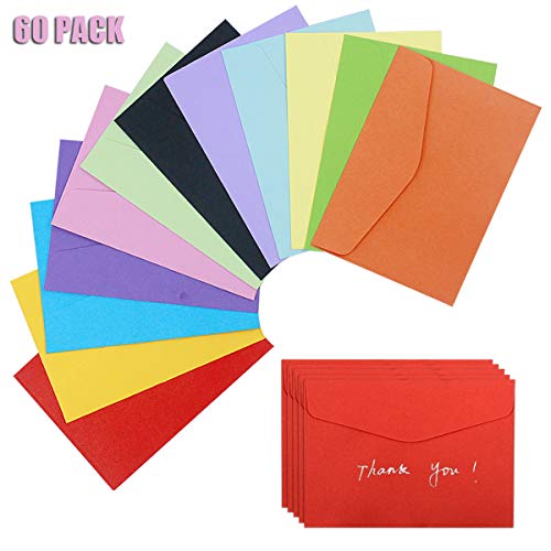 60Pcs Sobres Regalo, Sobres de Colores de 4.6 x 3.33 Pulgadas Mini Sobres Encantadores para Navidad, Acción de Gracias, Bodas, Suministros para Fiestas de Cumpleaños, y Semillas (12 colores)