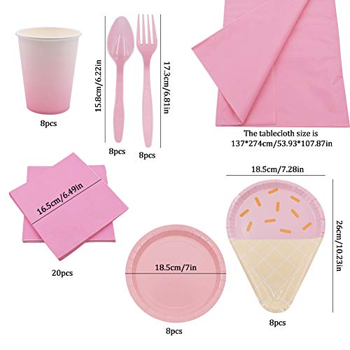 61PCS Platos para Fiestas de Helados Vajilla Desechable Ecológica Platos de Papel Biodegradables Tenedores Manteles Toalla de Papel Cucharas Combo para Fiesta Camping Picnic- Gradiente de Color Rosa