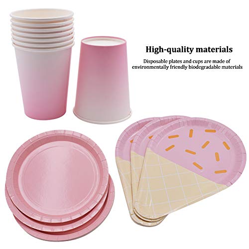 61PCS Platos para Fiestas de Helados Vajilla Desechable Ecológica Platos de Papel Biodegradables Tenedores Manteles Toalla de Papel Cucharas Combo para Fiesta Camping Picnic- Gradiente Color Púrpura