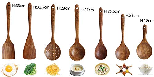 7 Piezas Utensilios Cocina de madera, No Tóxicas Resistentes al Calor Utensilios de Cocina Antiadherente, Estilo japonés