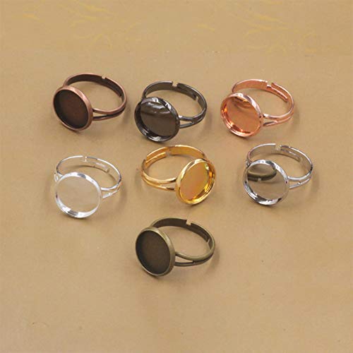 70 piezas en blanco para anillos, bases de anillo ajustables, bandejas de metal redondas, base de anillo plana para manualidades, cabujones y collares