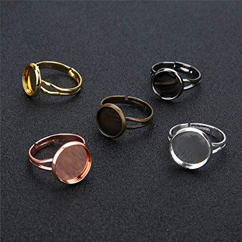 70 piezas en blanco para anillos, bases de anillo ajustables, bandejas de metal redondas, base de anillo plana para manualidades, cabujones y collares