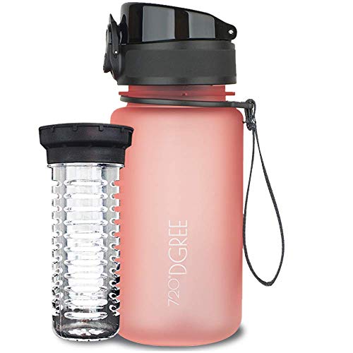 720°DGREE Botella de Agua uberBottle – 350 ml, 350ml, Rosa | Novedosa Botella Deportiva | Sin BPA | Ideal para niños, Fitness, Deportes, fútbol, guardería, Escuela, pequeños, antigoteo