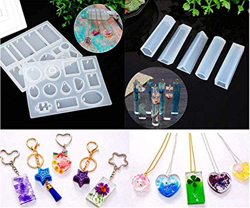 76 unids DIY silicona epoxi resina moldes con herramientas, joyería artesanía fabricación, pendientes/collar/pulsera/móvil. Varias formas, materiales y colores moldes moldes