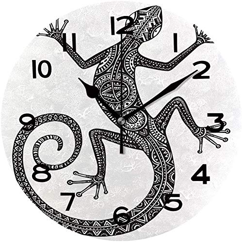 77 xiochgzish Reloj de Lagarto de 10 Pulgadas, salamandra de diseño mocromático con Adornos, Gris carbón y Reloj de Pared para Sala de Estar, Dormitorio o Cocina