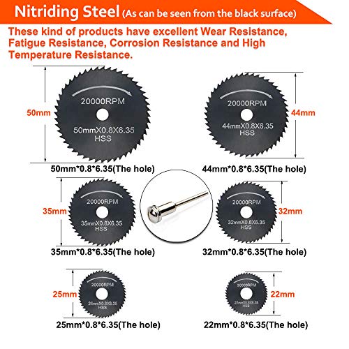 7pc HSS corte circular de madera de sierra Discos de lámina (Acero de nitruración) para Rotary Tool Mandril, Cuchillas discos de corte by AniSqui