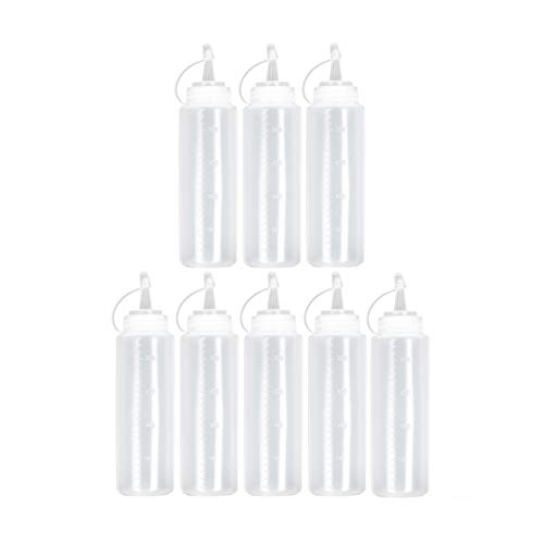 8 (240ml) Biberon Salsas con Tapas de Rosca| Dispensador de Botellas de Plástico para Condimentos Ketchup Mostaza Vinagre Salsa Aceite| a Prueba de Fugas, Resistente y Sin BPA.
