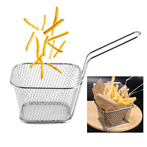 8 piezas Mini cestas de freír con mango, cesta de freidora cuadrada de acero inoxidable, cesta de pescado, colador de presentación de alimentos
