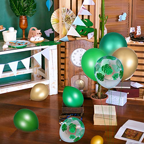 80 Piezas Globos Temáticos de Selva Safari Globos de Hojas Palma Globos de Látex Verdes Globos Metálicos Cromados para Cumpleaños Fiesta Tropical de Selva