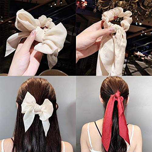 8pcs Gomas para el pelo de gasa Bowknot Banda de pelo de seda satinada Accesorios para el cabello con soporte de cola de caballo elástico para mujeres Niñas (Colores profundos)