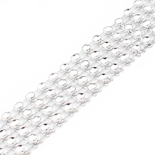 9.14m Plata Acrílico Bling Diamante Cinta Brillante Rollo de Cinta de Malla de Imitacion para Pasteles de Boda, Decoraciones de Cumpleaños, Decoraciones para Eventos, Artesanía Proyectos, 4 Fila