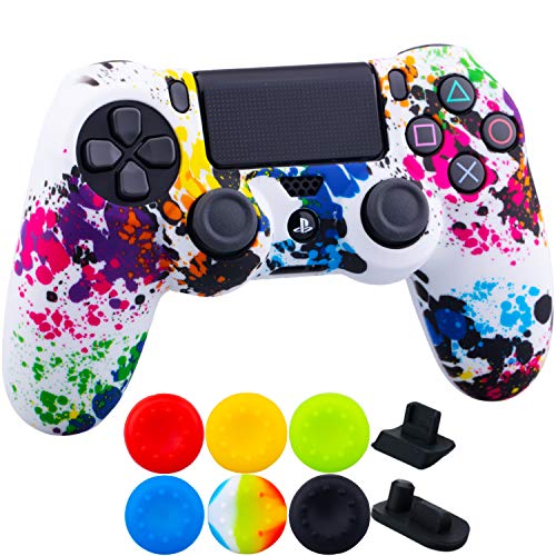 9CDeer 1 x Silicona Transferir Impresión Protector Cubrir Piel + 6 Apretones de Pulgar y Tapones a Prueba de Polvo para PS4/Slim/Pro Pintada