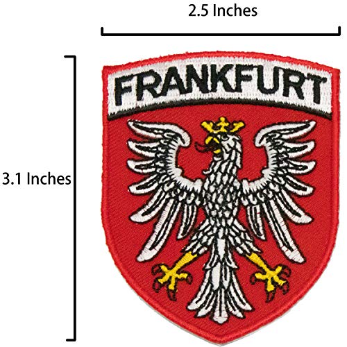 A-ONE Paquete de 3 piezas - Fráncfort de Alemania con parche de escudo de cigüeña blanca + parche rectangular de la bandera de Alemania + pin de solapa, parches de aplique, insignia esmaltada