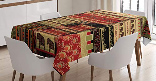 ABAKUHAUS Africano Mantele, Mosaico Estilo asiático, Fácil de Limpiar Colores Firmes y Durables Lavable Personalizado, 140 x 170 cm, Negro Verde Rojo