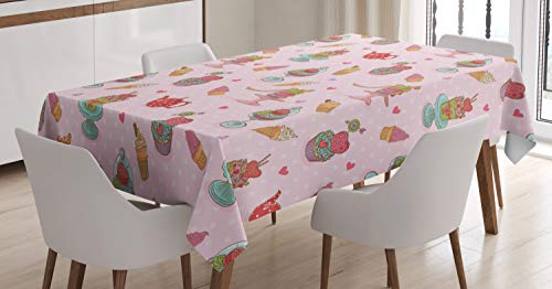 ABAKUHAUS Helado Mantele, teteras Cookies, Resistente al Agua Lavable Colores No Destiñen Personalizado, 140 x 200 cm, Multicolor