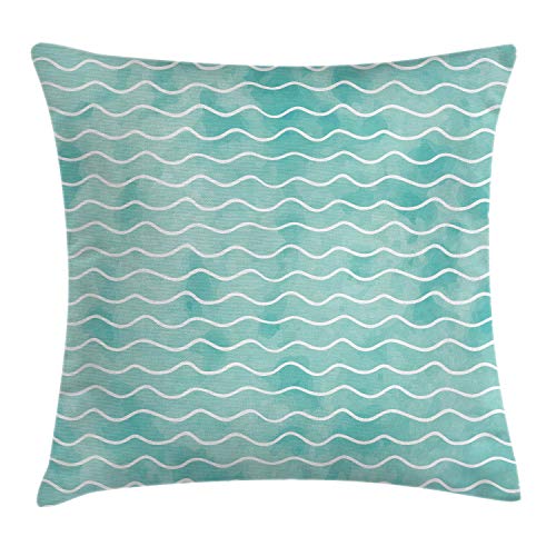 ABAKUHAUS Náutico Funda para Almohadar, Patrón en Colores Pastel Suave Olas del Mar Gráfico Inspiración Vibra de Verano, Material Lavable para Uso en Interiores y Exteriores, 50 x 50 cm, Turquesa