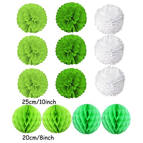 Abanicos de Papel Bola de Nido Pom Poms Ventilador de Papel para Colgar Decoración para Cumpleaños Boda Carnaval Bebé Ducha Home Party Supplies Decoración - Verde