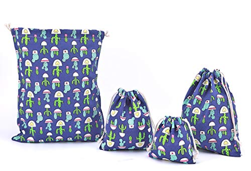 abaría - 4 Unidades Bolsa de algodón Grande - Bolsa Inserto Organizador para Ropa Juguete pañales - Bolsos Inserto bebé - Grande 33 x 41 cm, Mediano 25x 30 cm, pequeña 19 x 23 cm, Mini 14 X 16 cm