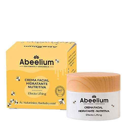 Abeelium | Crema Hidratante Facial Acido Hialuronico Orgánico, Aceite de Baobab y Miel - Crema Ligera Antiarrugas | Cosmetica Natural Ecologica - Hecho en España - 50 ml.