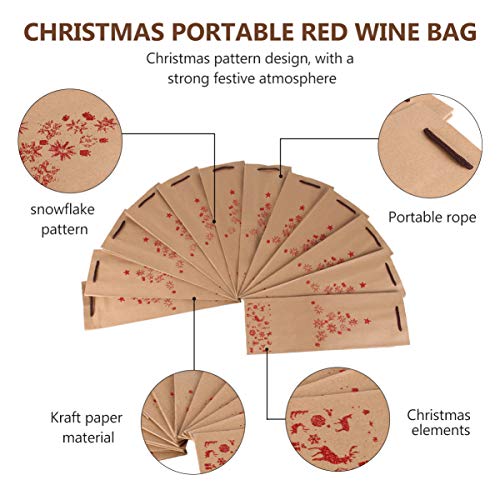 ABOOFAN 12Pcs Bolsas de Regalo de Botella de Vino de Navidad con Asas Bolsas de Regalo de Papel Bolsas de Cubierta de Botella de Vino de Copo de Nieve de Navidad para Suministros de