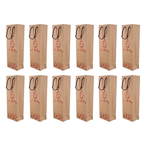 ABOOFAN 12Pcs Bolsas de Regalo de Botella de Vino de Navidad con Asas Bolsas de Regalo de Papel Bolsas de Cubierta de Botella de Vino de Copo de Nieve de Navidad para Suministros de