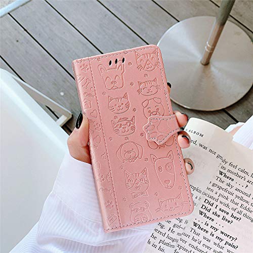 Abuenora Funda para Realme C11, Carcasa Libro con Tapa Flip Case Antigolpes Cartera Polipiel Cuero Suave Guay Cubierta Color Oro Rosa