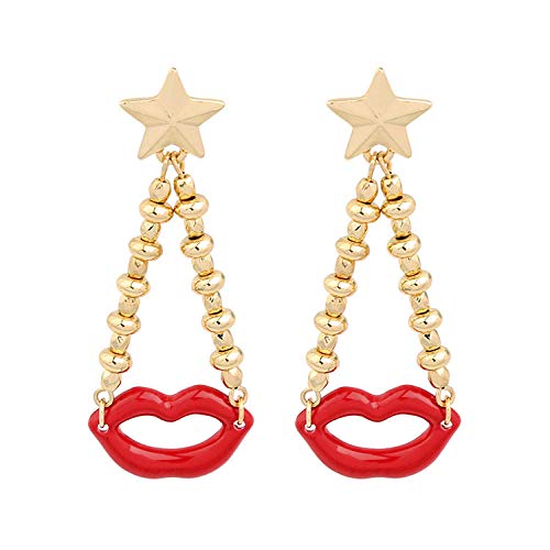 Accesorios de estilo Salón de repostería exagerado Pendientes colgantes de labios rojos Pendientes personalizados Kdw