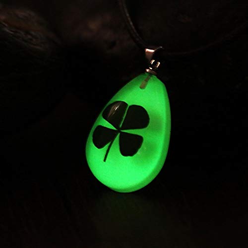 Accesorios Trébol de Cuatro Hojas Caliente Real Collar Glow In The Dark Water Drop de Flores secas de los Collares Pendientes for Las Mujeres de Moda Que Brilla Jewerly Regalo