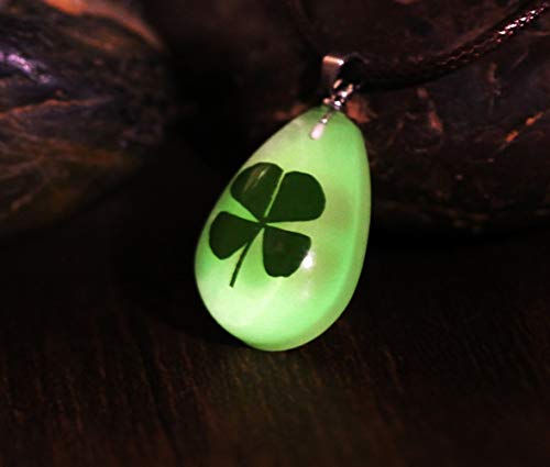 Accesorios Trébol de Cuatro Hojas Caliente Real Collar Glow In The Dark Water Drop de Flores secas de los Collares Pendientes for Las Mujeres de Moda Que Brilla Jewerly Regalo