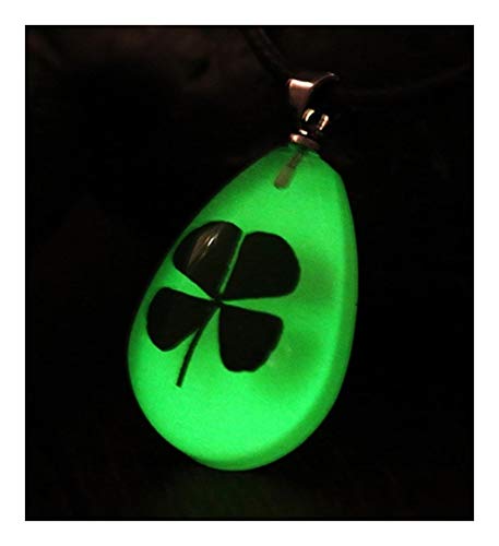 Accesorios Trébol de Cuatro Hojas Caliente Real Collar Glow In The Dark Water Drop de Flores secas de los Collares Pendientes for Las Mujeres de Moda Que Brilla Jewerly Regalo