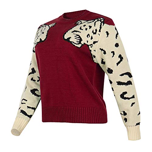 acction Suéter de Punto con Estampado de Leopardo y Cuello en V para Mujer Jersey Suelto Camisa Tops Pullover de Manga Larga