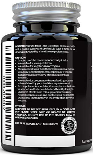 Aceite de Pescado Omega 3 1000 mg El Doble de Potencia AEP y ADH Cápsulas Blandas | Omega 3 6 9 | 180 (Suministro Para 6 Meses) Cápsulas Superiores de Aceite de Pescado 1000 mg